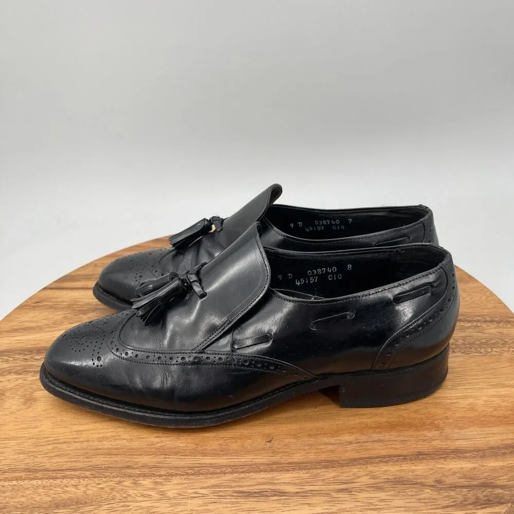 French Shriner Sterling Loafers Mens 9 D Black Leather Slip On Wingtip Tassel